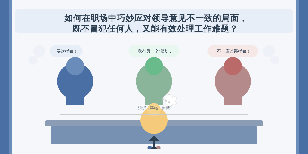 如何在职场中巧妙应对领导意见不一致的局面，既不冒犯任何人，又能有效处理工作难题？