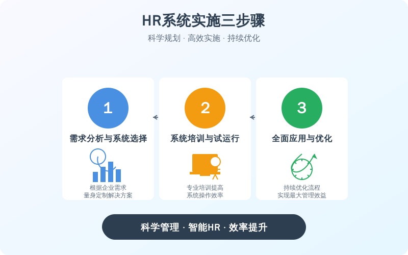 ['需求分析与系统选择', '系统培训与试运行', '全面应用与优化']