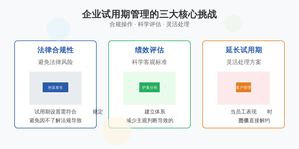 ['法律合规性问题', '绩效评估难度', '延长试用期的需求']