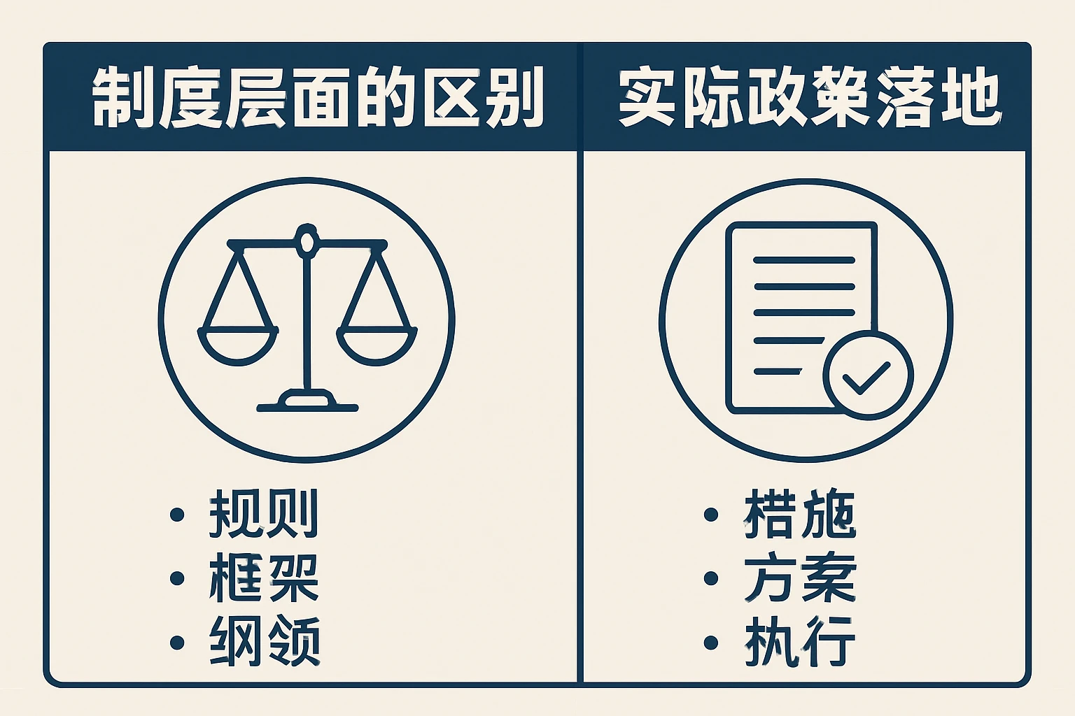 制度层面的区别与实际政策落地