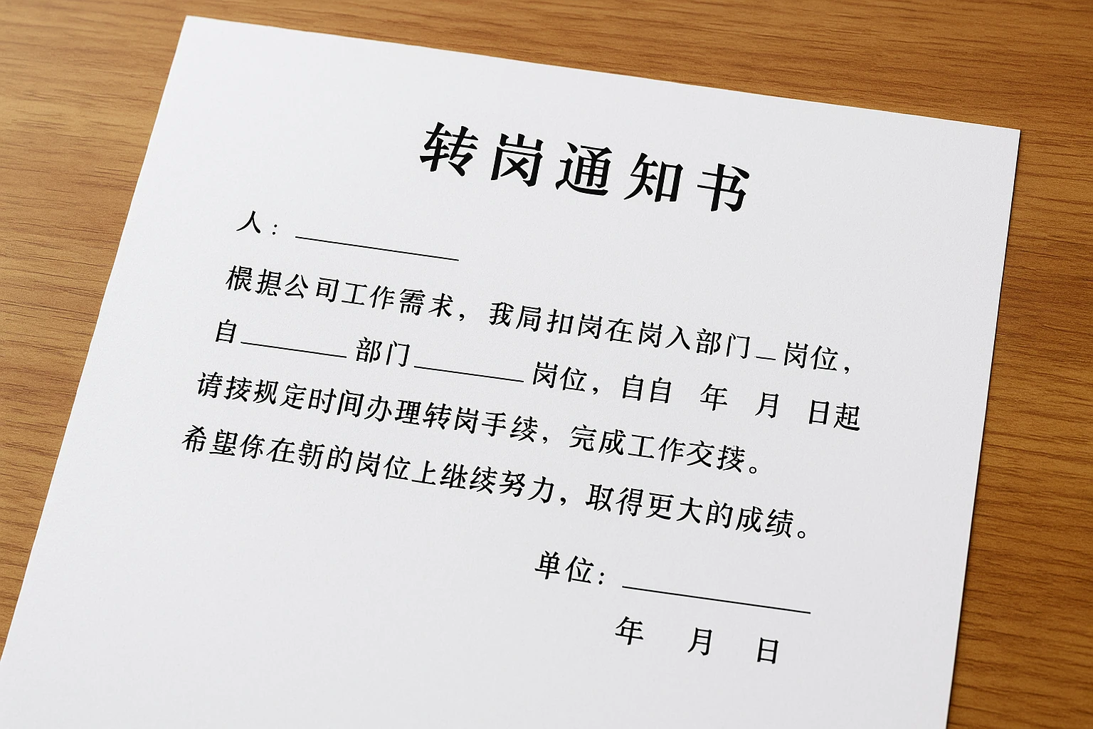 转岗通知书的标准内容与生成
