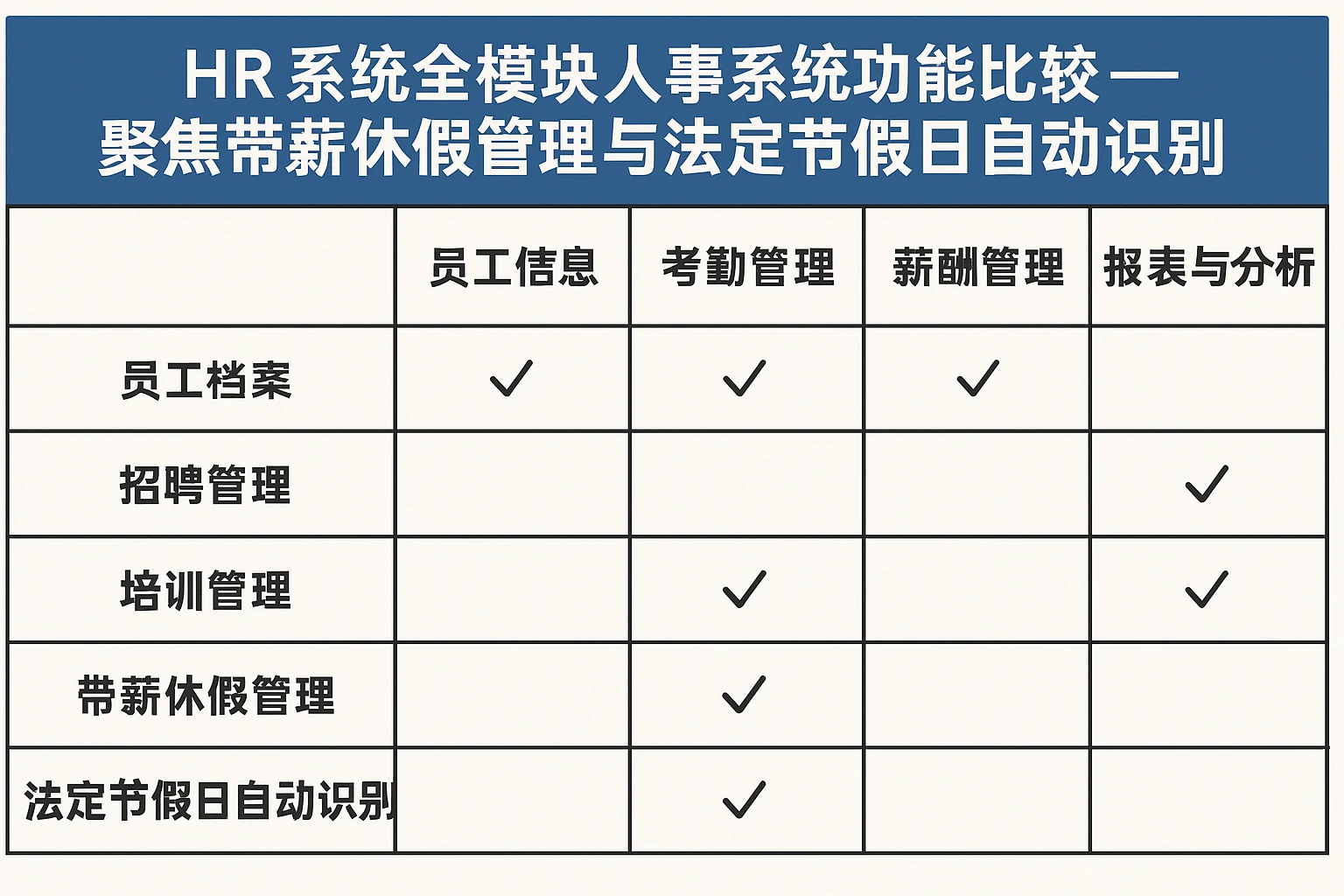 HR系统全模块人事系统功能比较——聚焦带薪休假管理与法定节假日自动识别