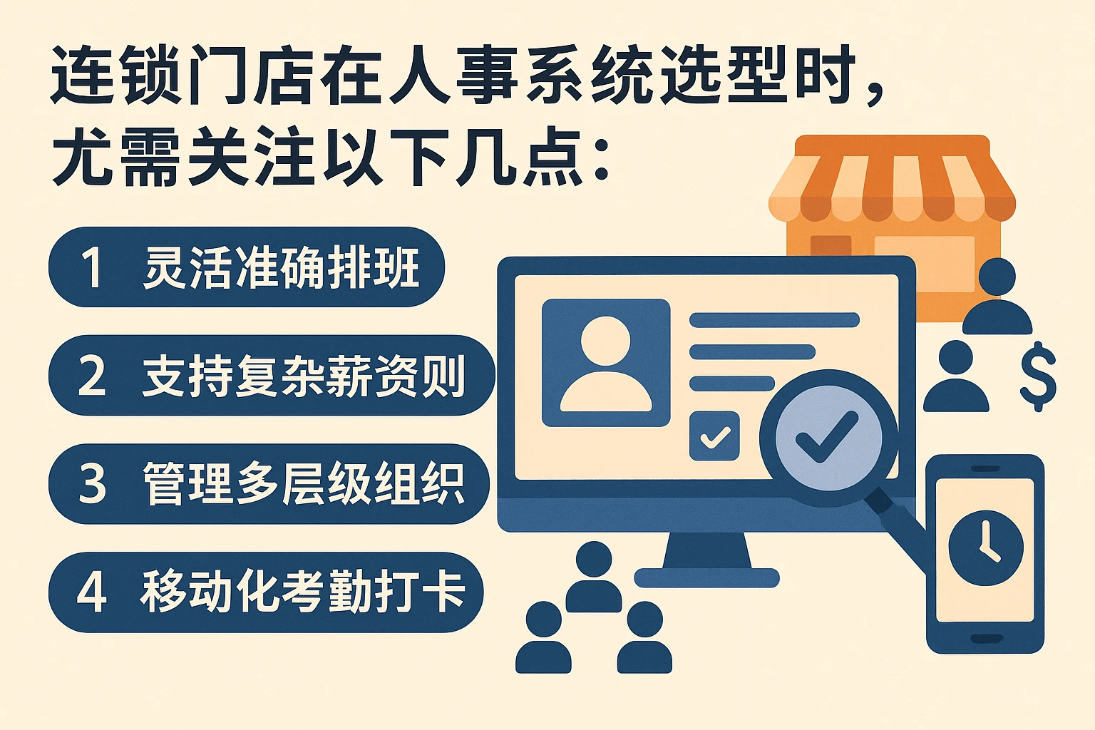 连锁门店在人事系统选型时，尤需关注以下几点：