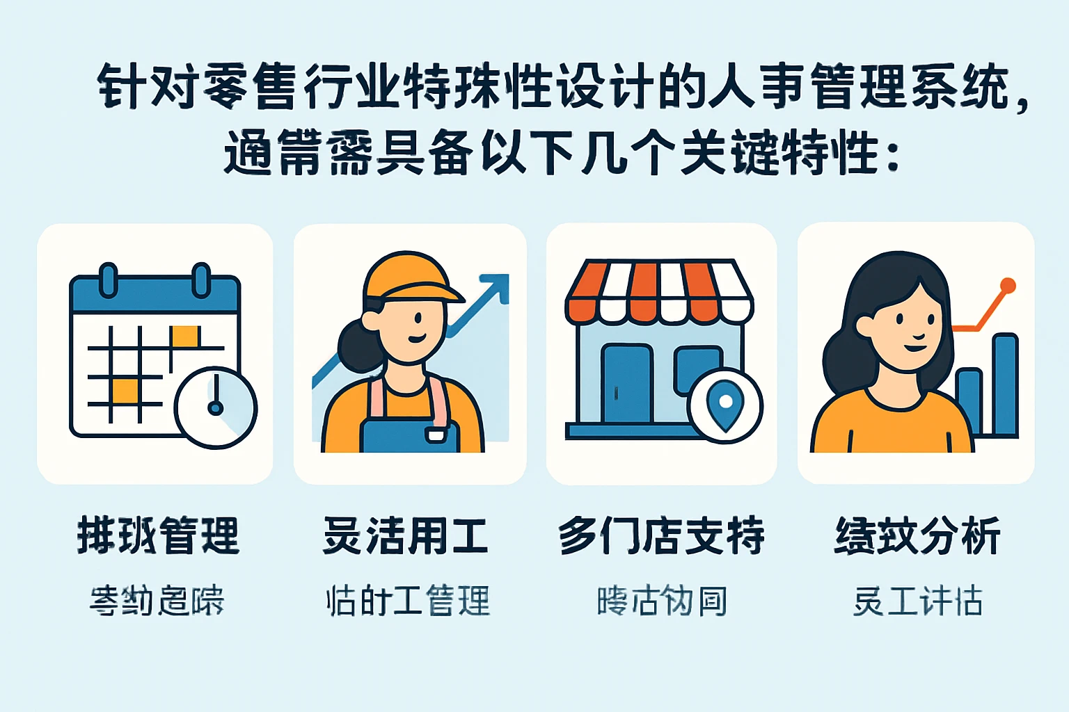 针对零售行业特殊性设计的人事管理系统，通常需要具备以下几个关键特性：