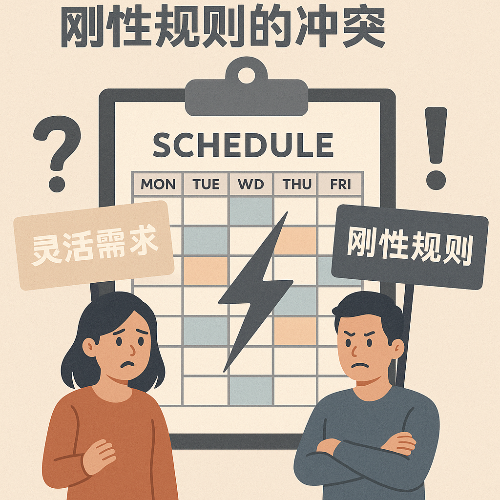 2. 排班调整:灵活需求与刚性规则的冲突