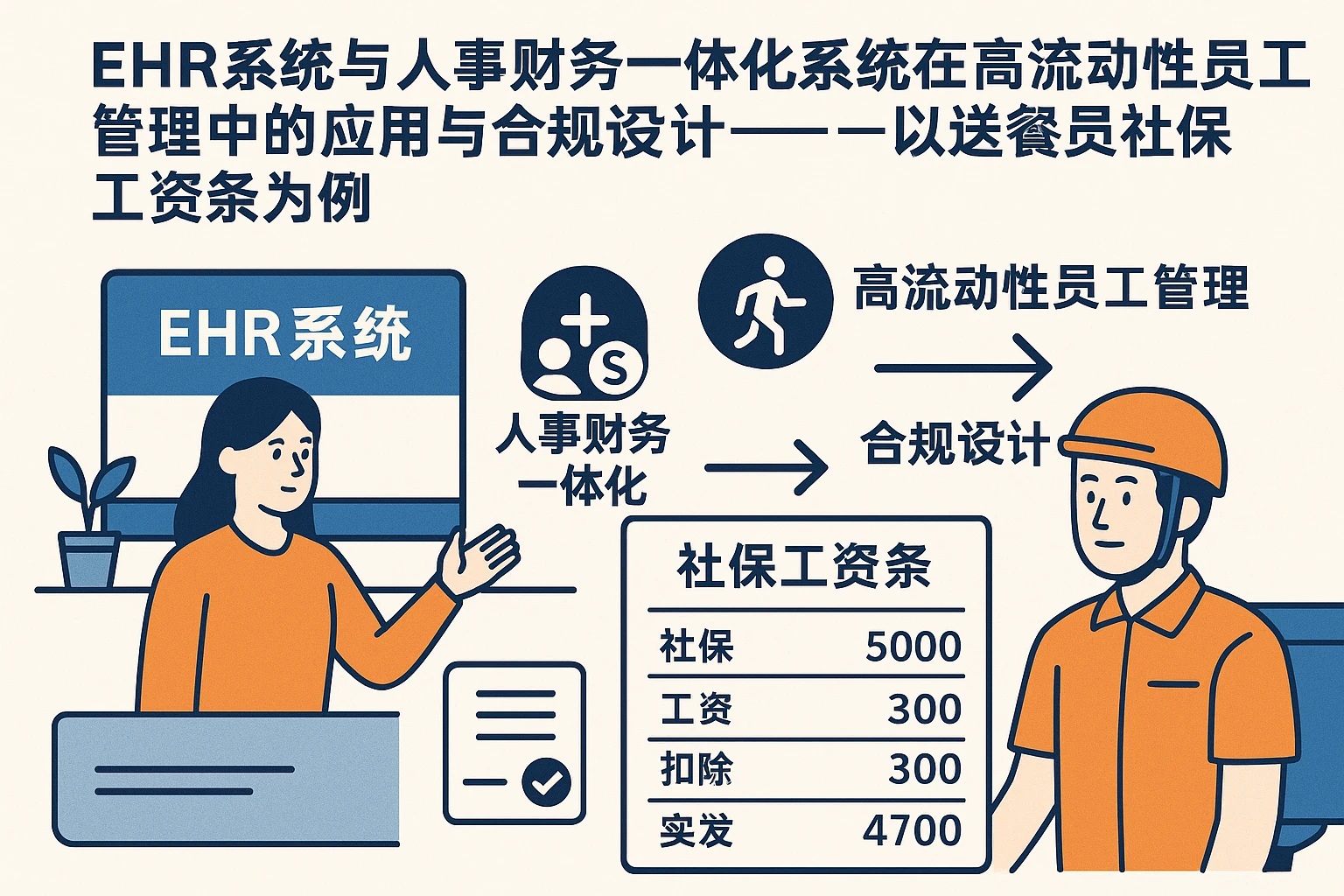 EHR系统与人事财务一体化系统在高流动性员工管理中的应用与合规设计——以送餐员社保工资条为例