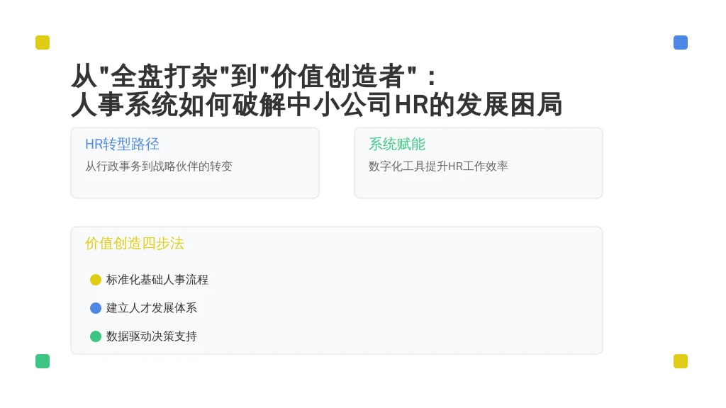 从“全盘打杂”到“价值创造者”：人事系统如何破解中小公司HR的发展困局