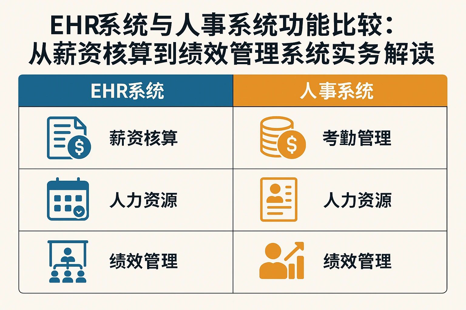 EHR系统与人事系统功能比较：从薪资核算到绩效管理系统的实务解读