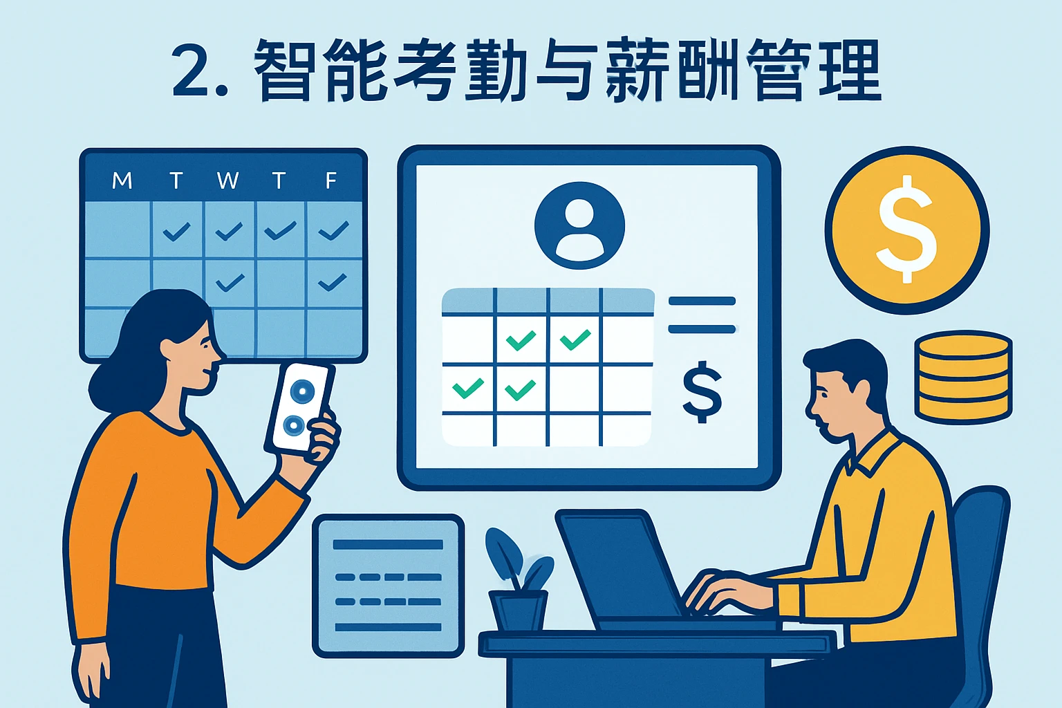 2. 智能考勤与薪酬管理
