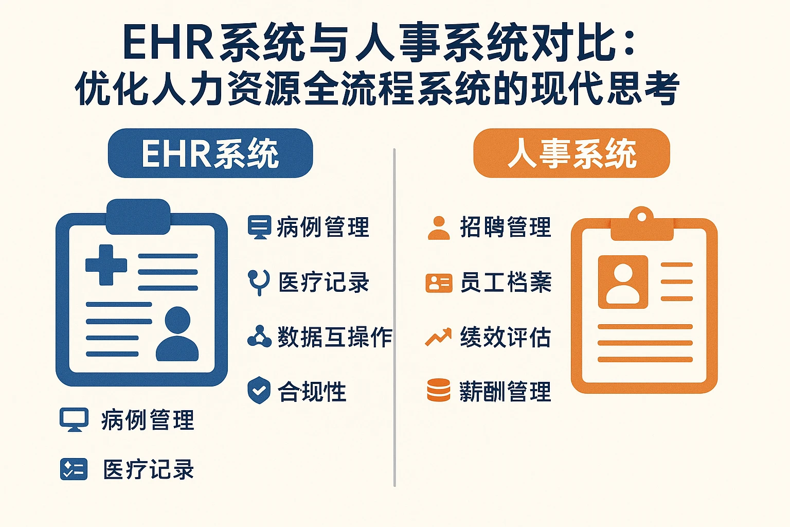 EHR系统与人事系统对比：优化人力资源全流程系统的现代思考