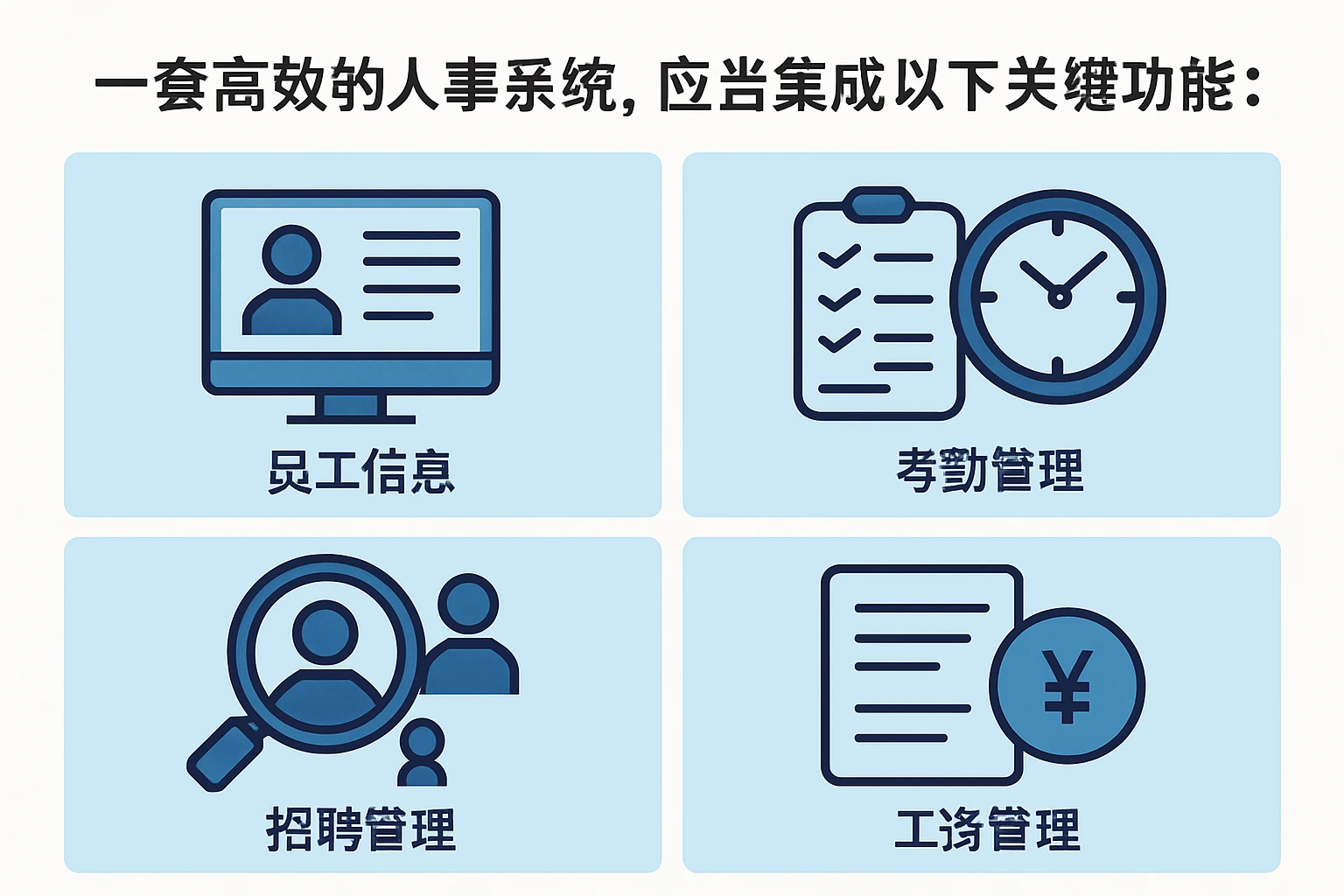 一套高效的人事系统，应当集成以下关键功能：