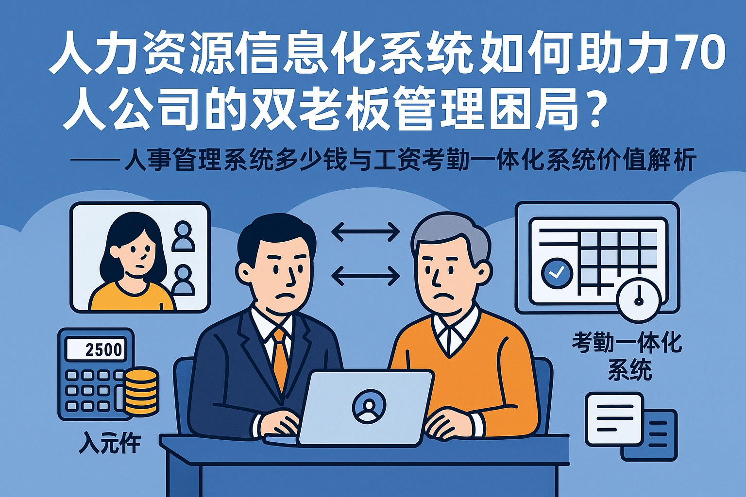 人力资源信息化系统如何助力70人公司的双老板管理困局？——人事管理系统多少钱与工资考勤一体化系统价值解析