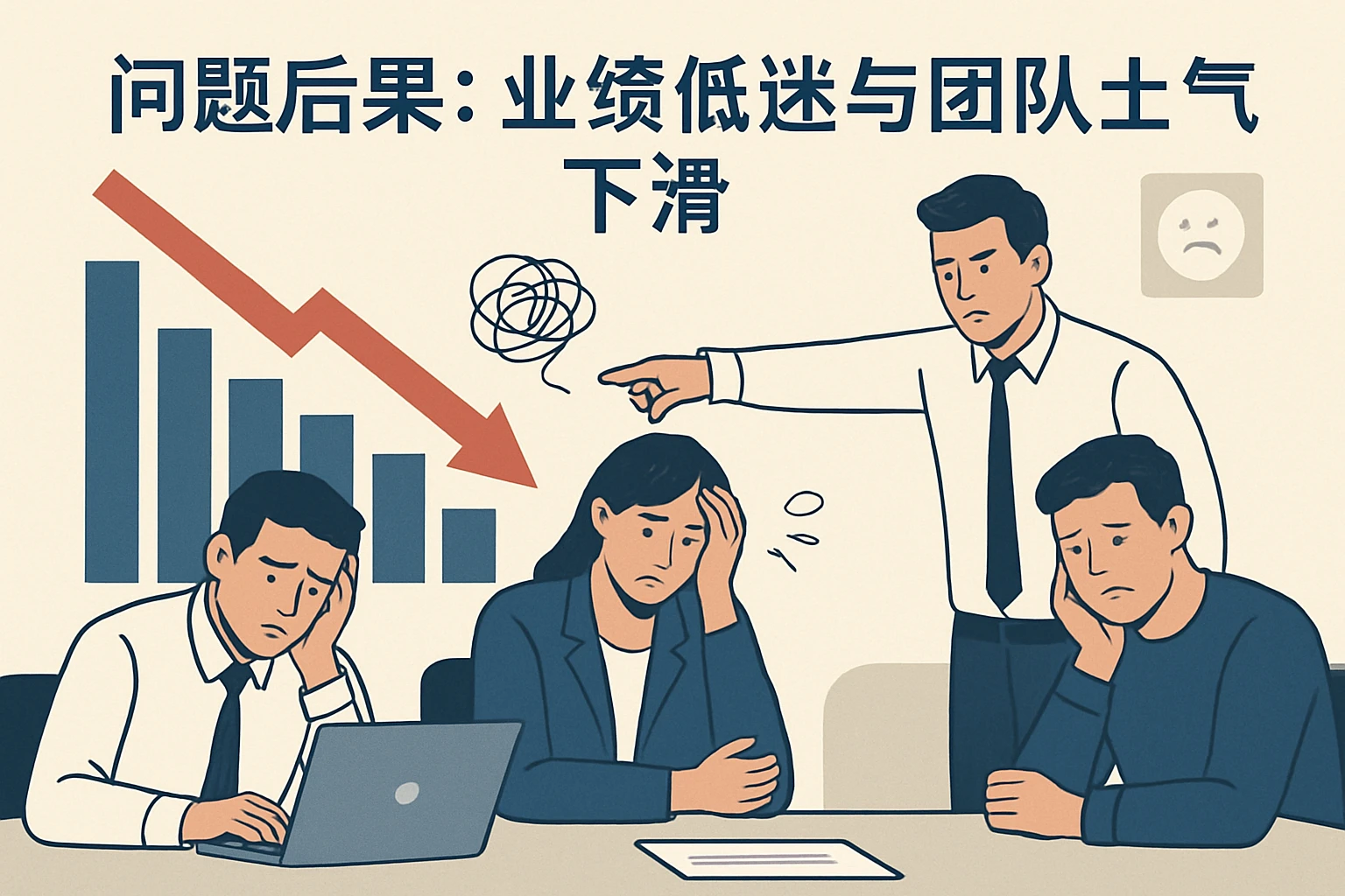 问题后果：业绩低迷与团队士气下滑