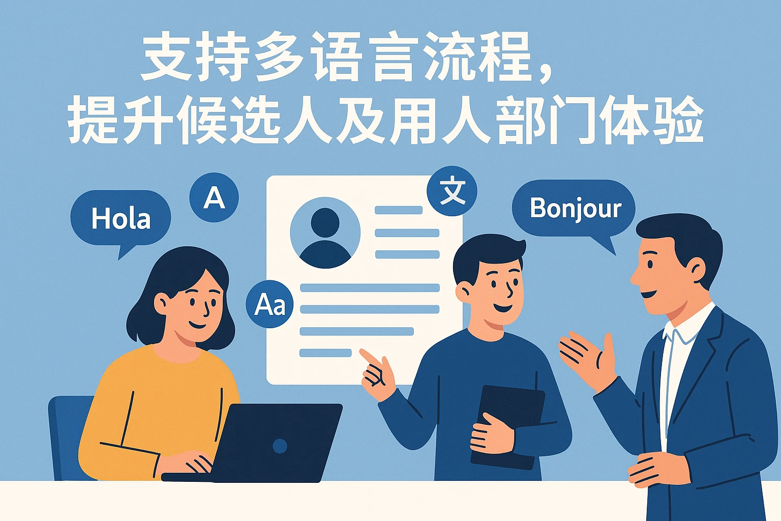 支持多语言流程，提升候选人及用人部门体验
