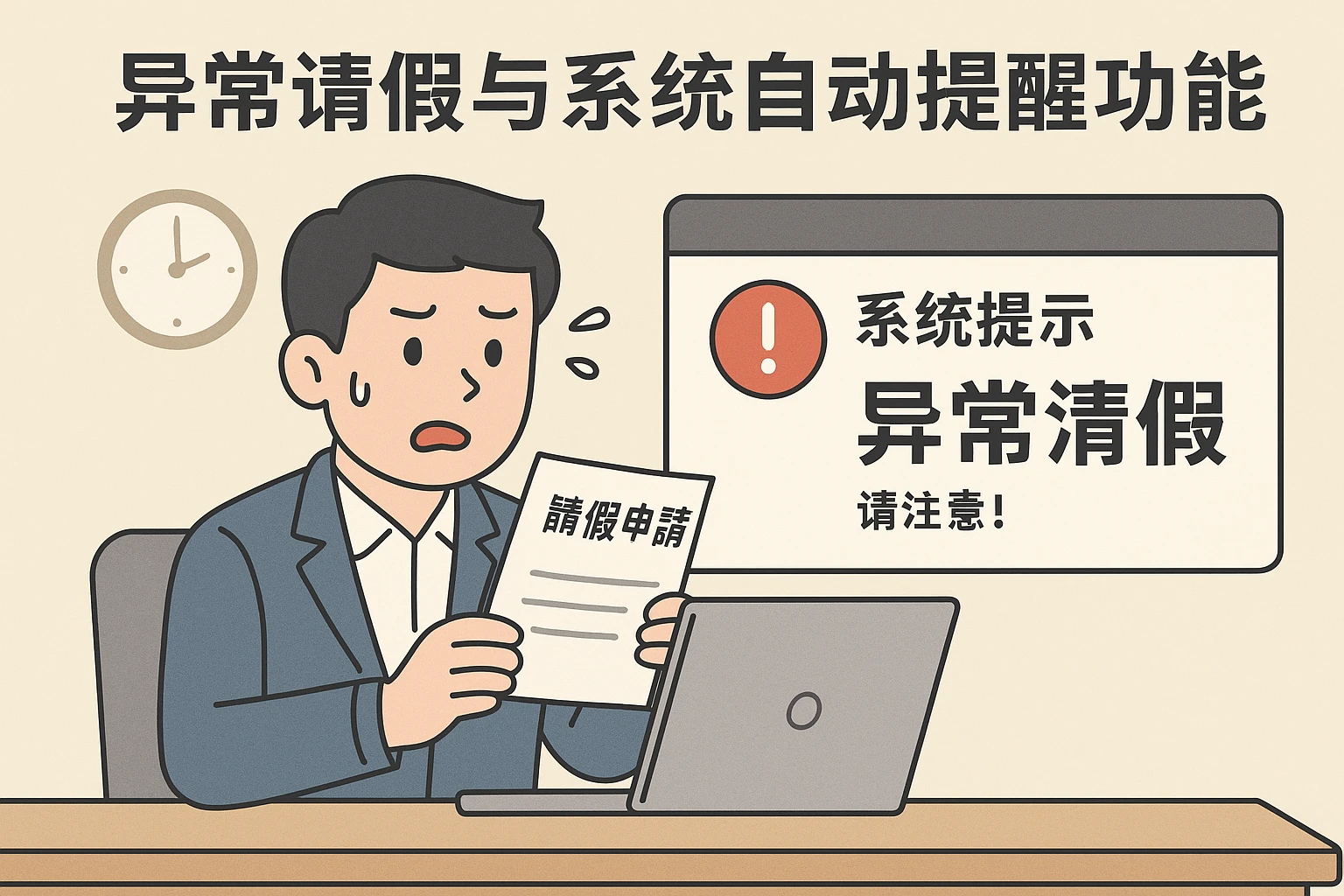 异常请假与系统自动提醒功能