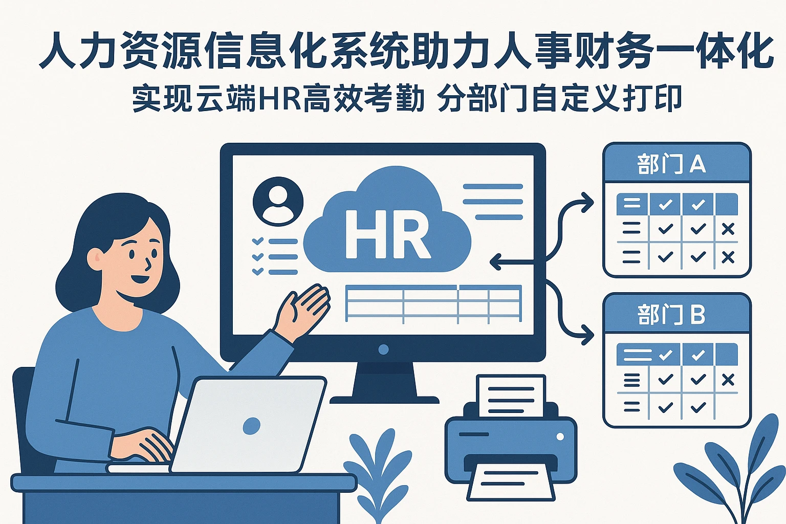 人力资源信息化系统助力人事财务一体化，实现云端HR高效考勤分部门自定义打印