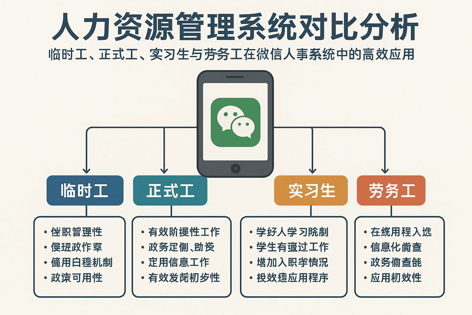 人力资源管理系统对比分析：临时工、正式工、实习生与劳务工在微信人事系统中的高效应用