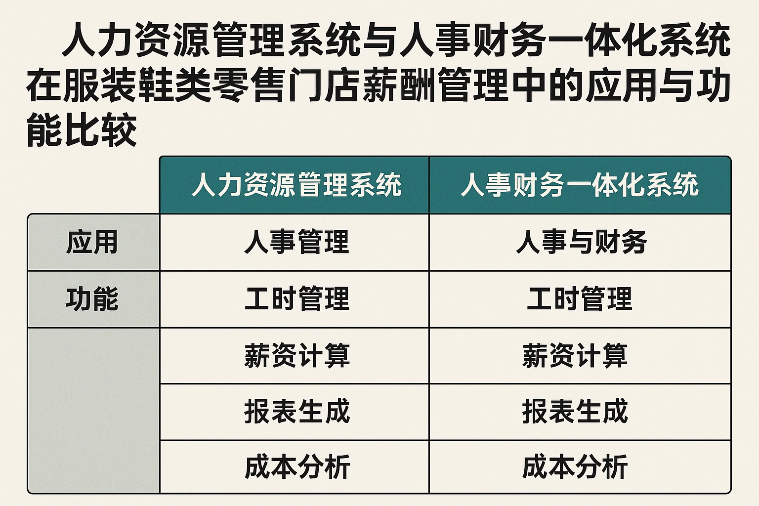 人力资源管理系统与人事财务一体化系统在服装鞋类零售门店薪酬管理中的应用与功能比较
