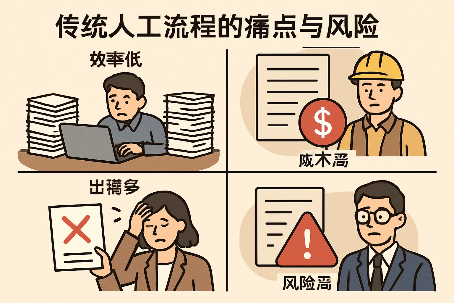 传统人工流程的痛点与风险