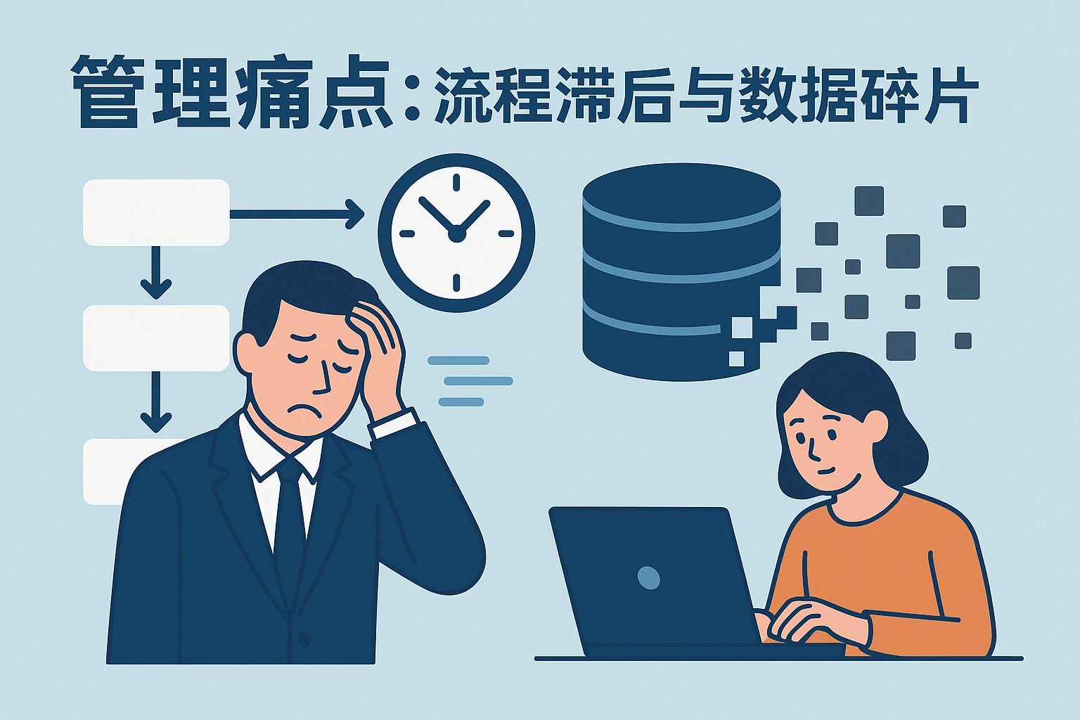 管理痛点：流程滞后与数据碎片