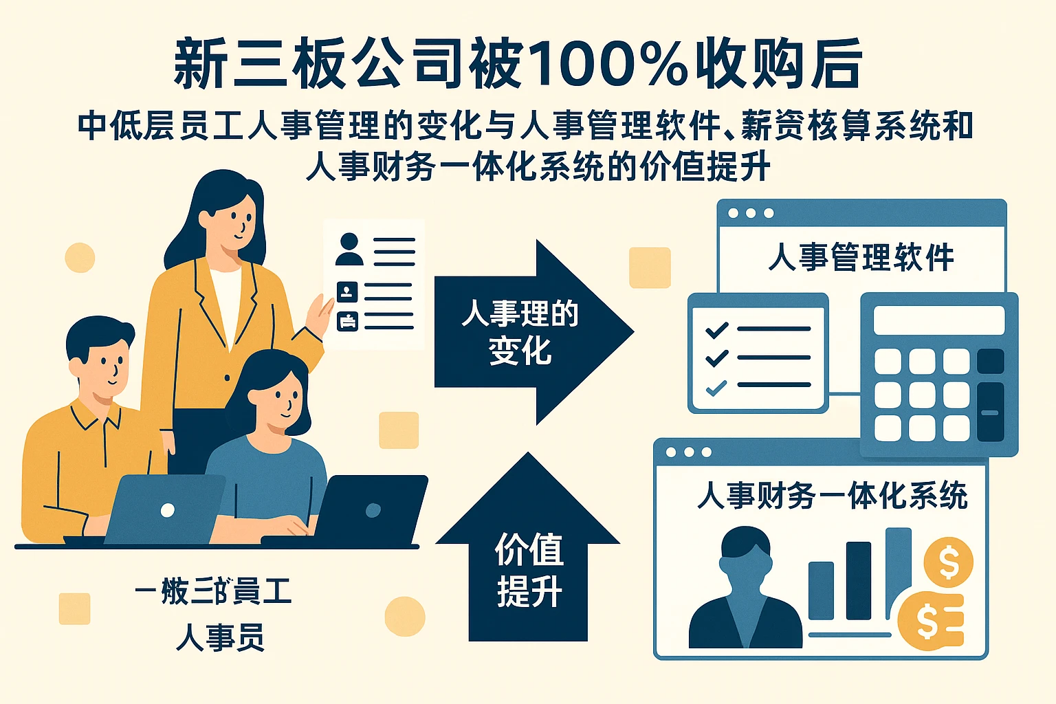 新三板公司被100%收购后，中低层员工人事管理的变化与人事管理软件、薪资核算系统和人事财务一体化系统的价值提升