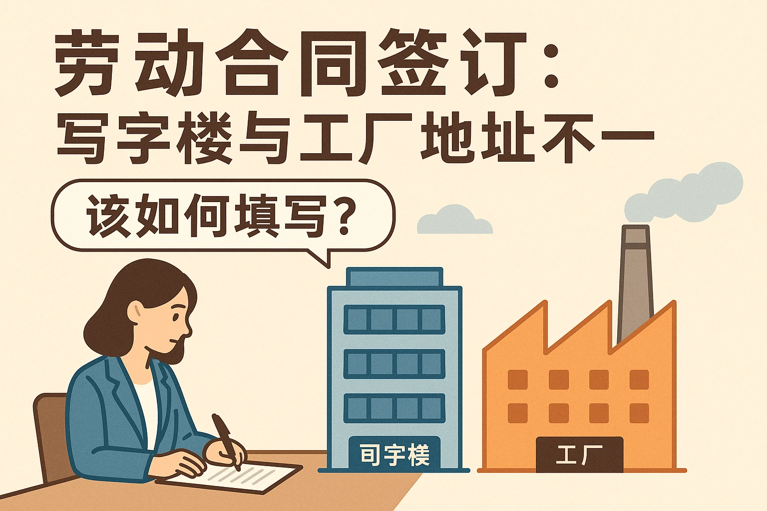 劳动合同签订：写字楼与工厂地址不一该如何填写？
