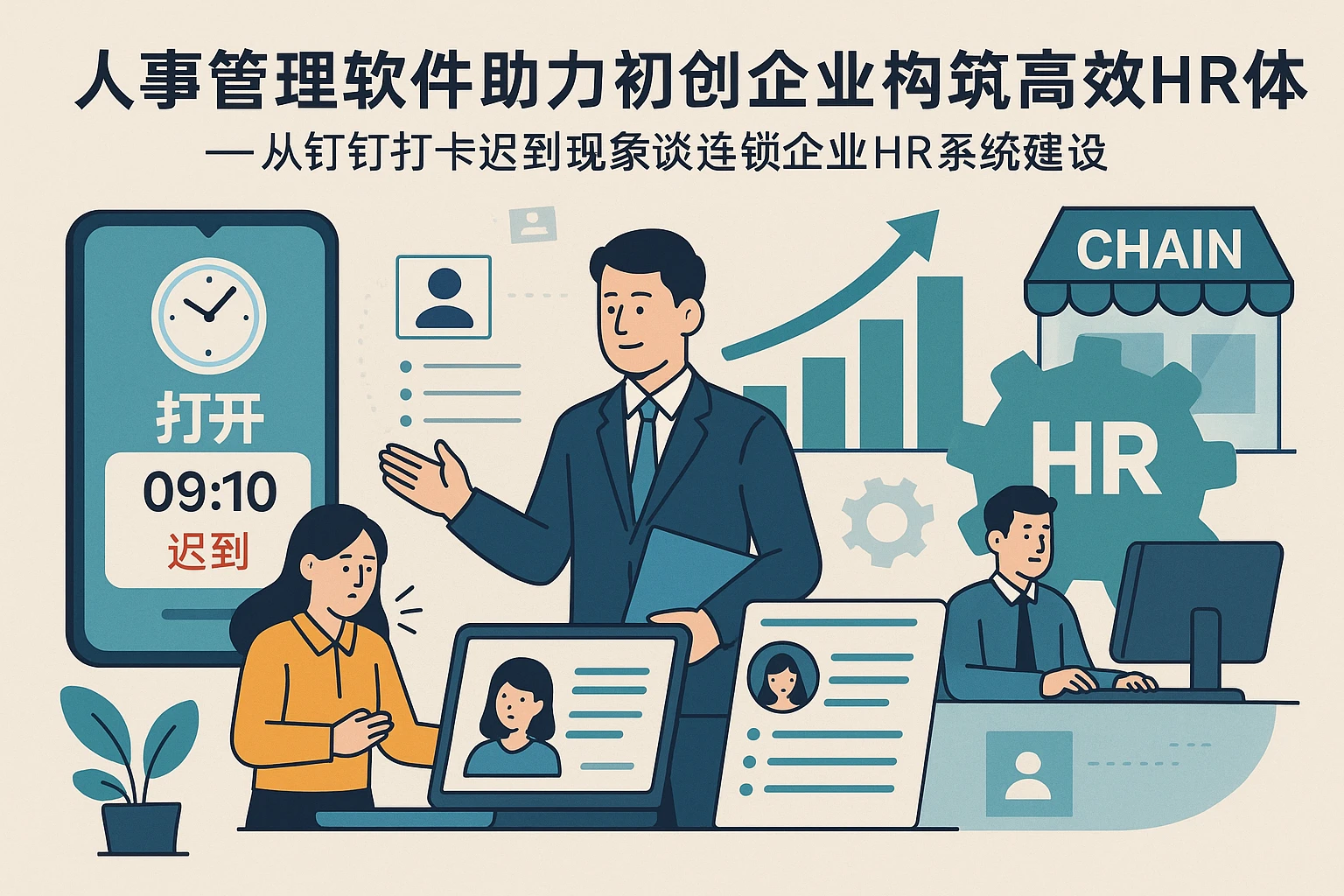 人事管理软件助力初创企业构筑高效HR体系——从钉钉打卡迟到现象谈连锁企业HR系统建设