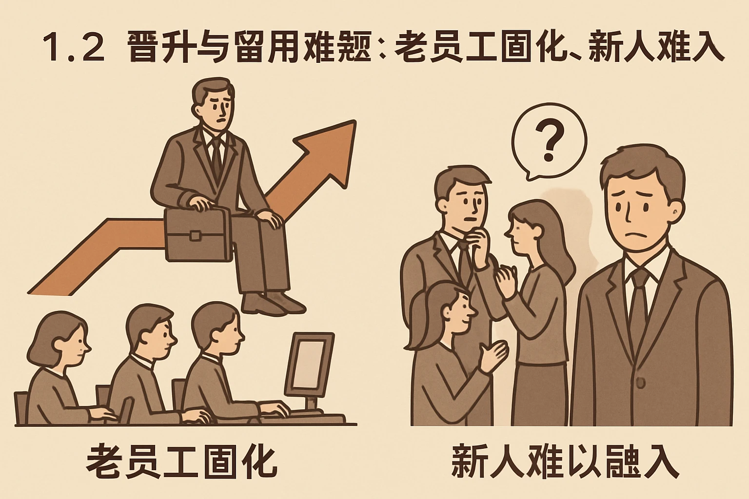 1.2 晋升与留用难题：老员工固化，新人难以融入
