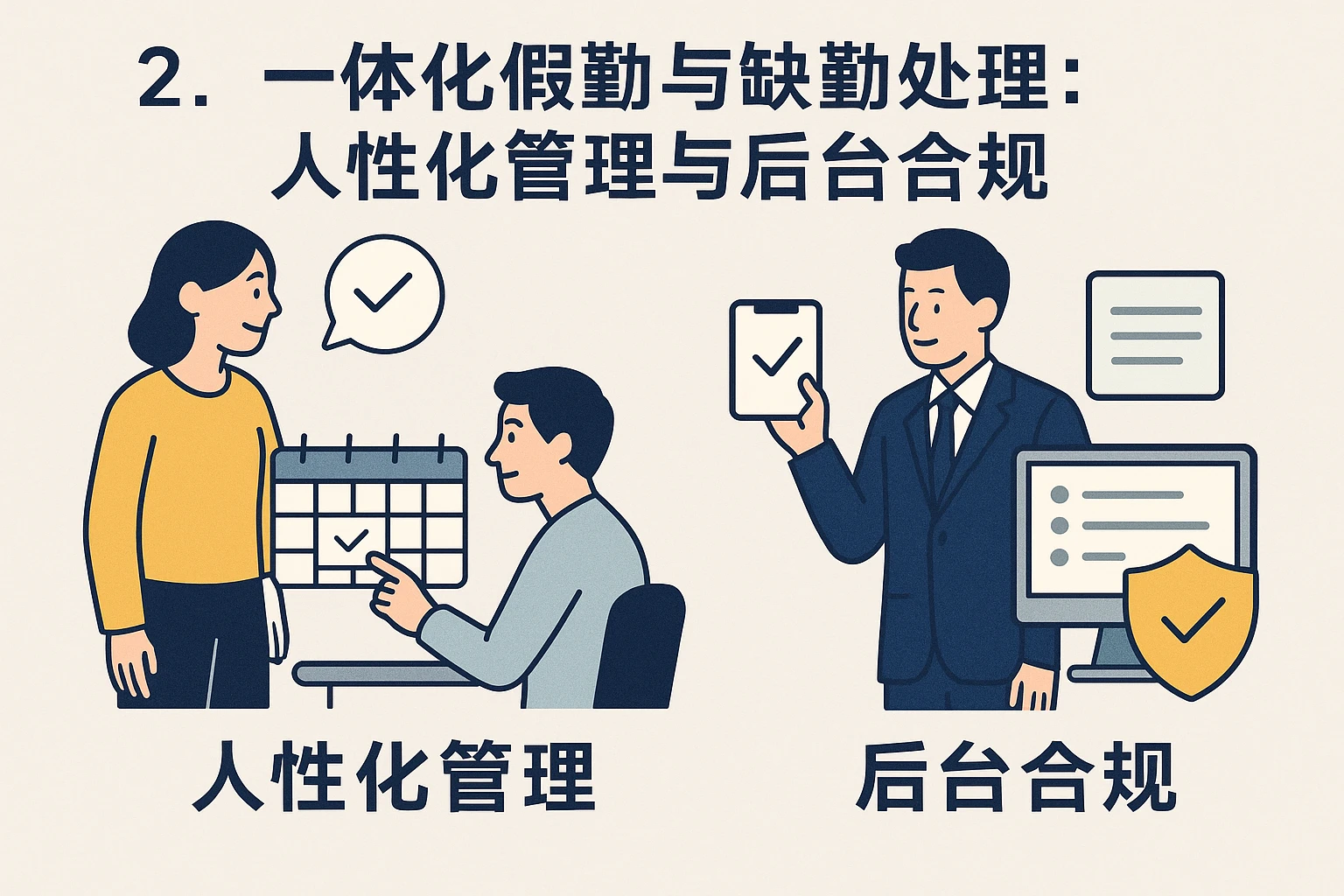 2. 一体化假勤与缺勤处理：人性化管理与后台合规