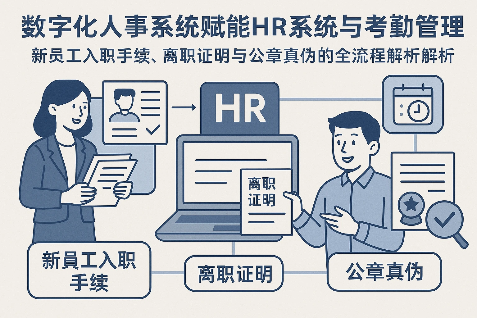 数字化人事系统赋能HR系统与考勤管理系统——新员工入职手续、离职证明与公章真伪的全流程解析