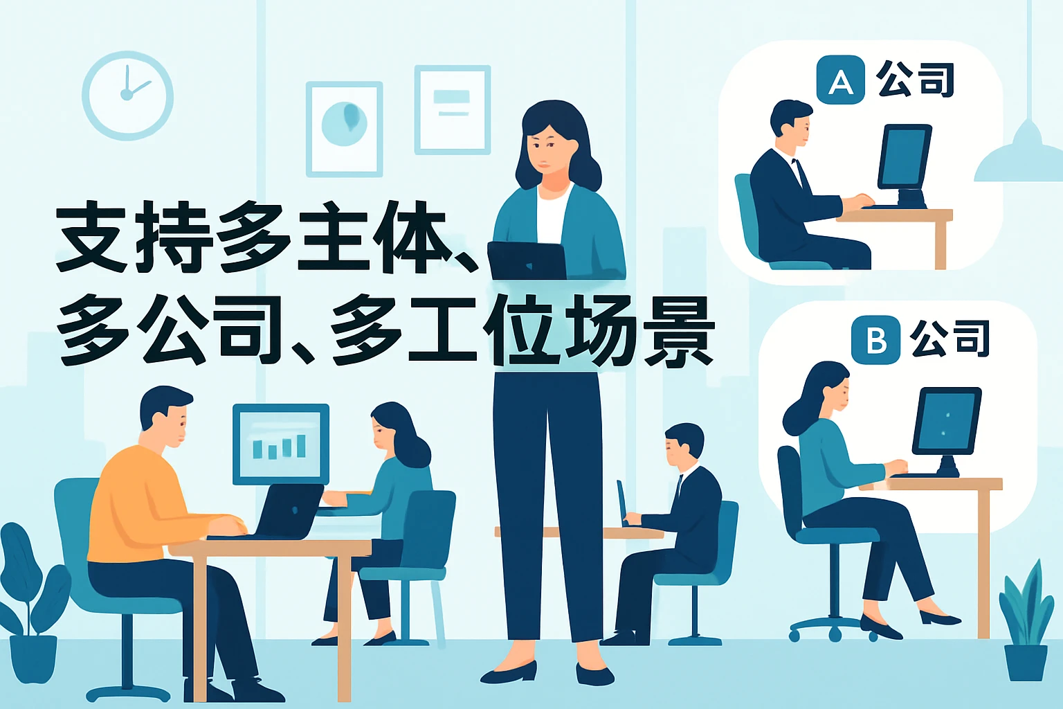 支持多主体、多公司、多工位场景