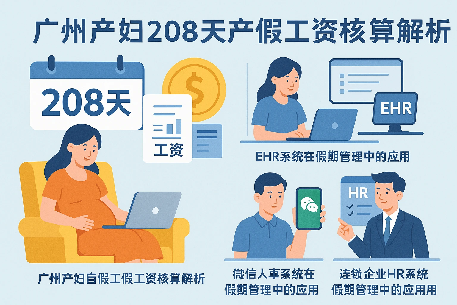 广州产妇208天产假工资核算解析及ehr系统、微信人事系统、连锁企业HR系统在假期管理中的应用
