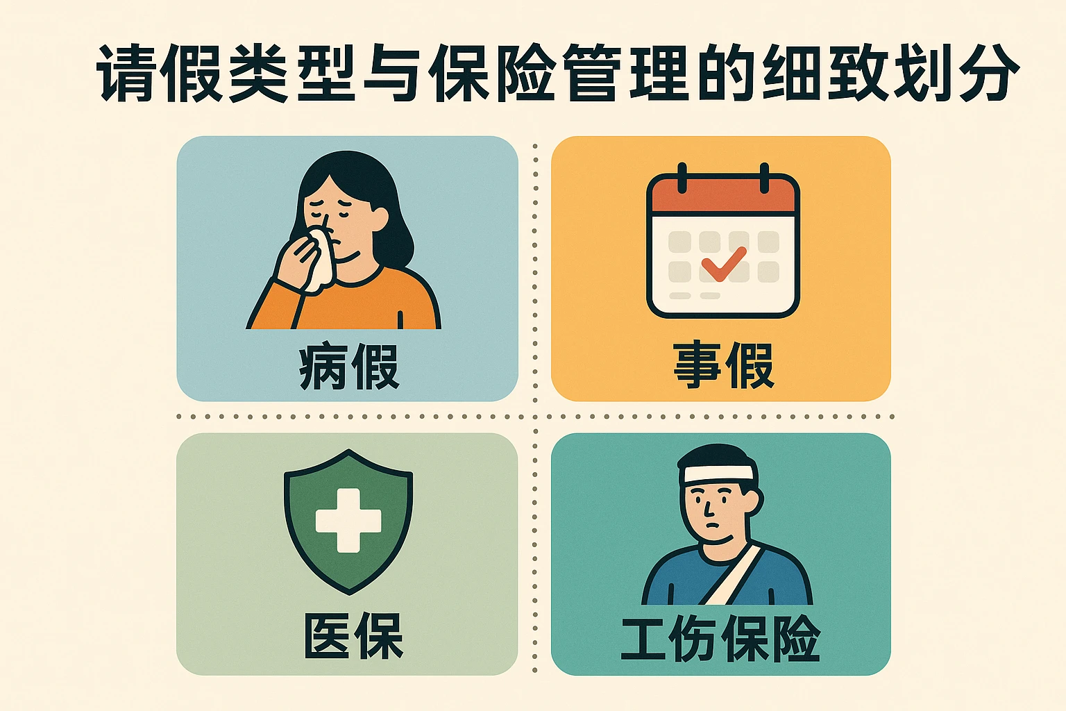 请假类型与保险管理的细致划分