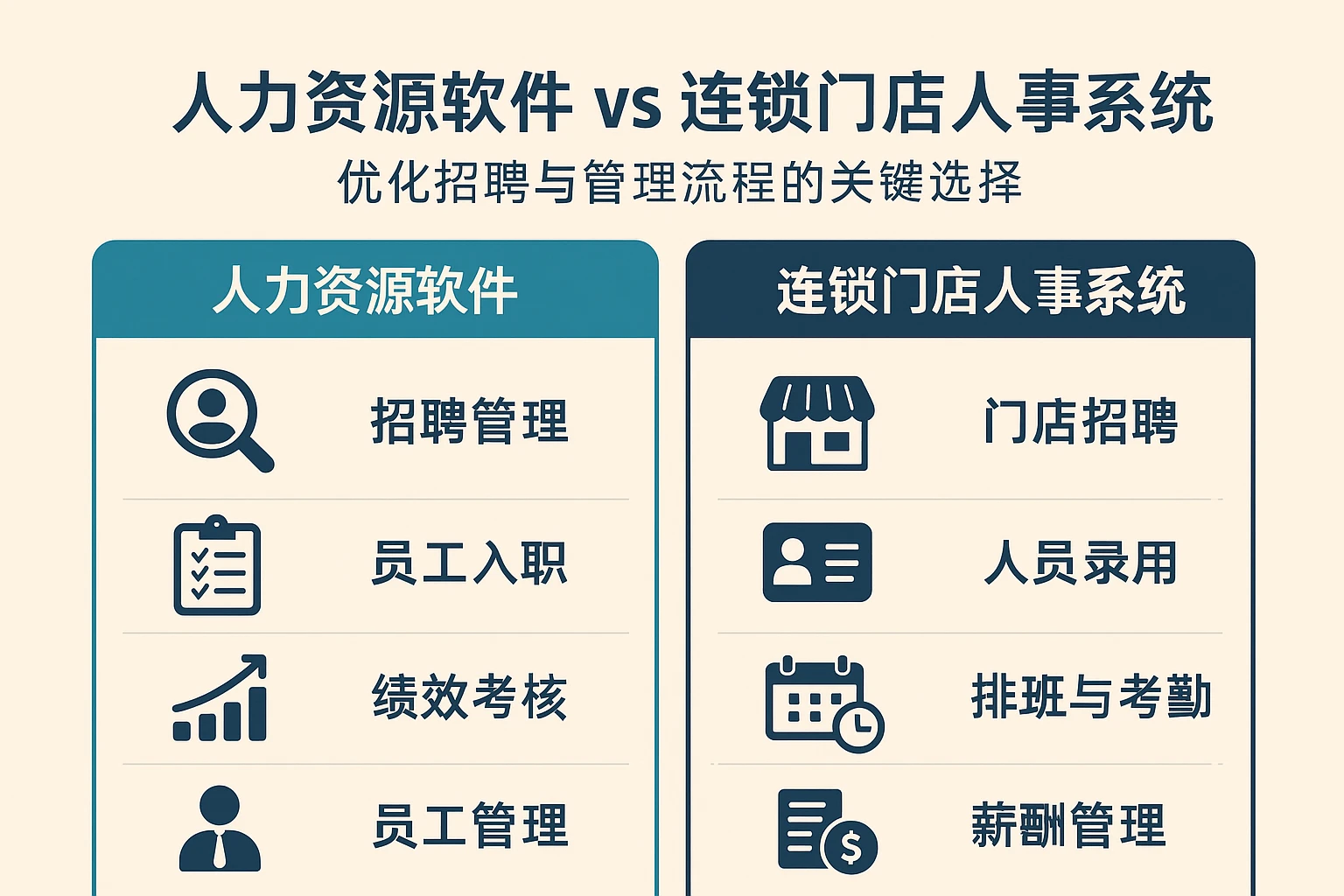 人力资源软件与连锁门店人事系统功能比较 —— 优化招聘与管理流程的关键选择
