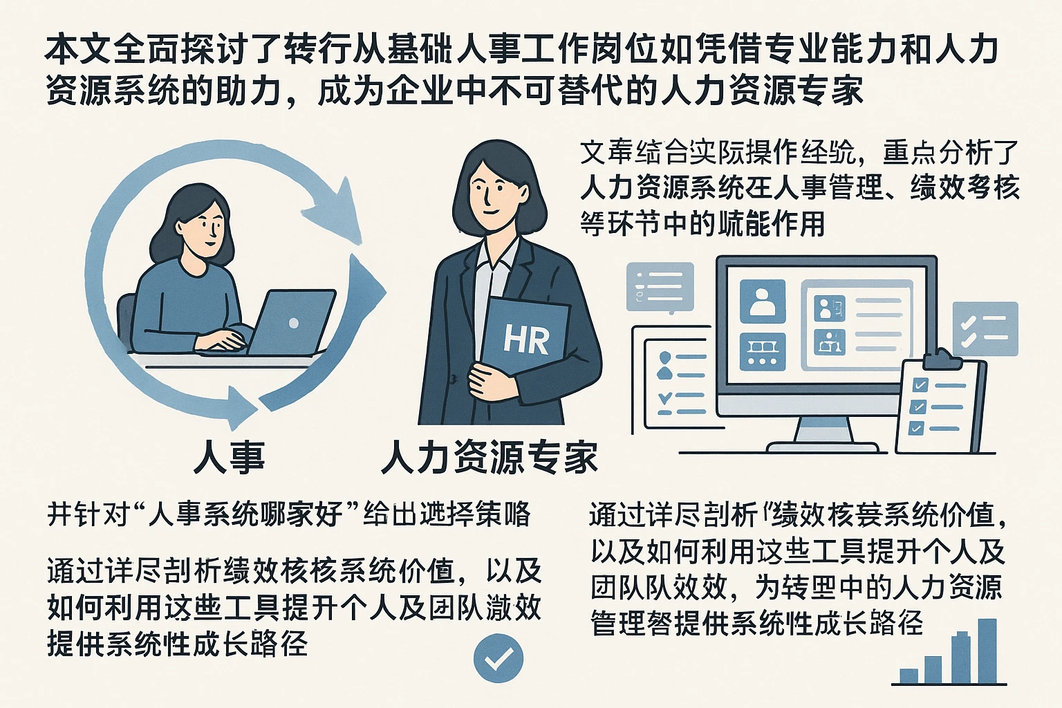 本文全面探讨了转行从基础人事工作岗位如何凭借专业能力和人力资源系统的助力，成为企业中不可替代的人力资源专家。文章结合实际操作经验，重点分析了人力资源系统在人事管理、绩效考核等环节中的赋能作用，并针对“人事系统哪家好”给出选择策略，通过详尽剖析绩效考核系统价值，以及如何利用这些工具提升个人及团队绩效，为转型中的人力资源管理者提供系统性成长路径。