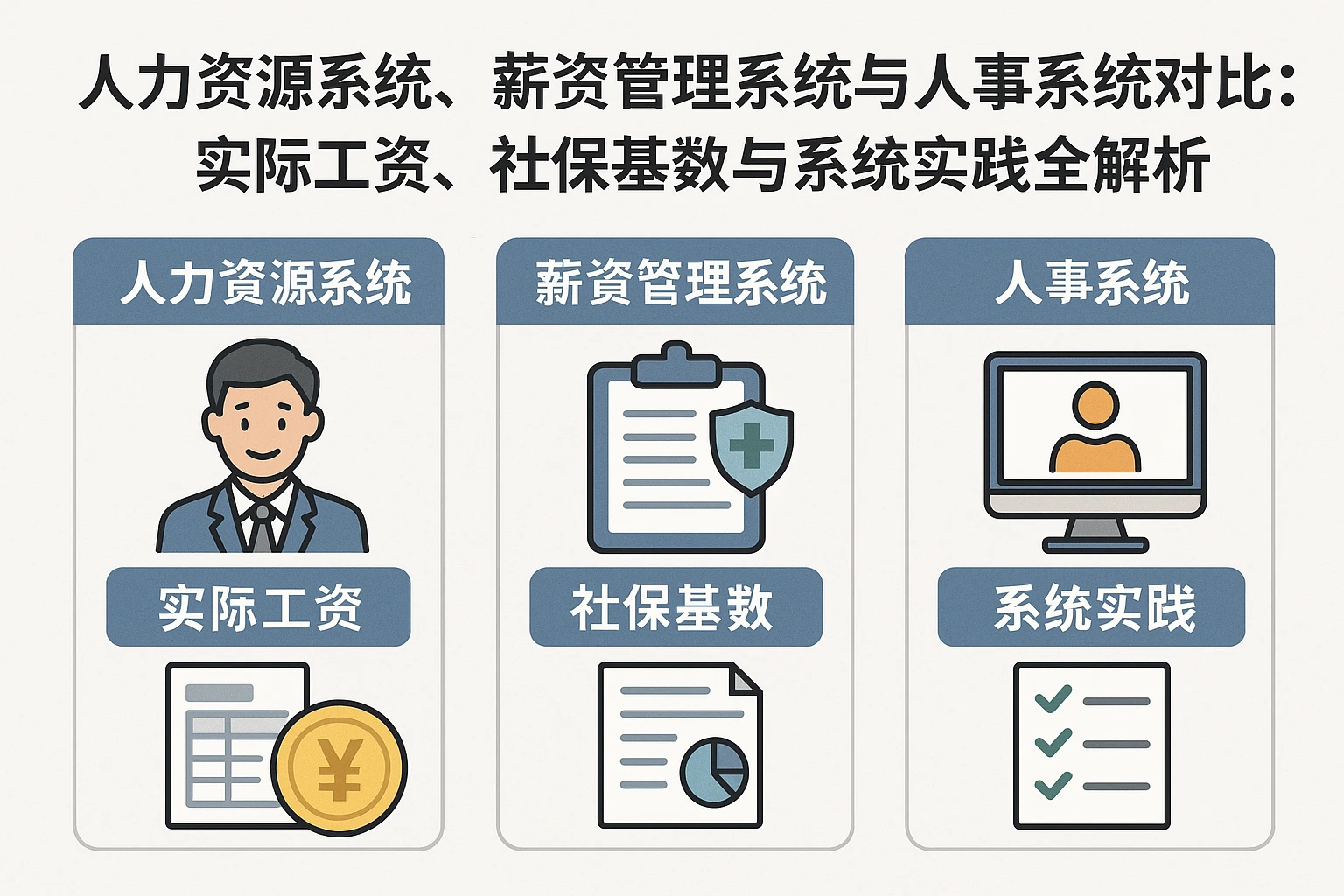 人力资源系统、薪资管理系统与人事系统对比：实际工资、社保基数与系统实践全解析