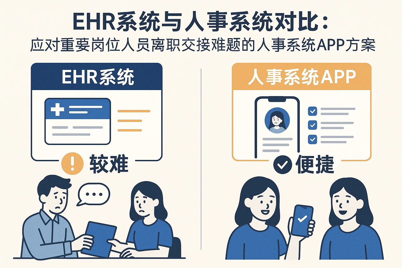 EHR系统与人事系统对比：应对重要岗位人员离职交接难题的人事系统APP方案