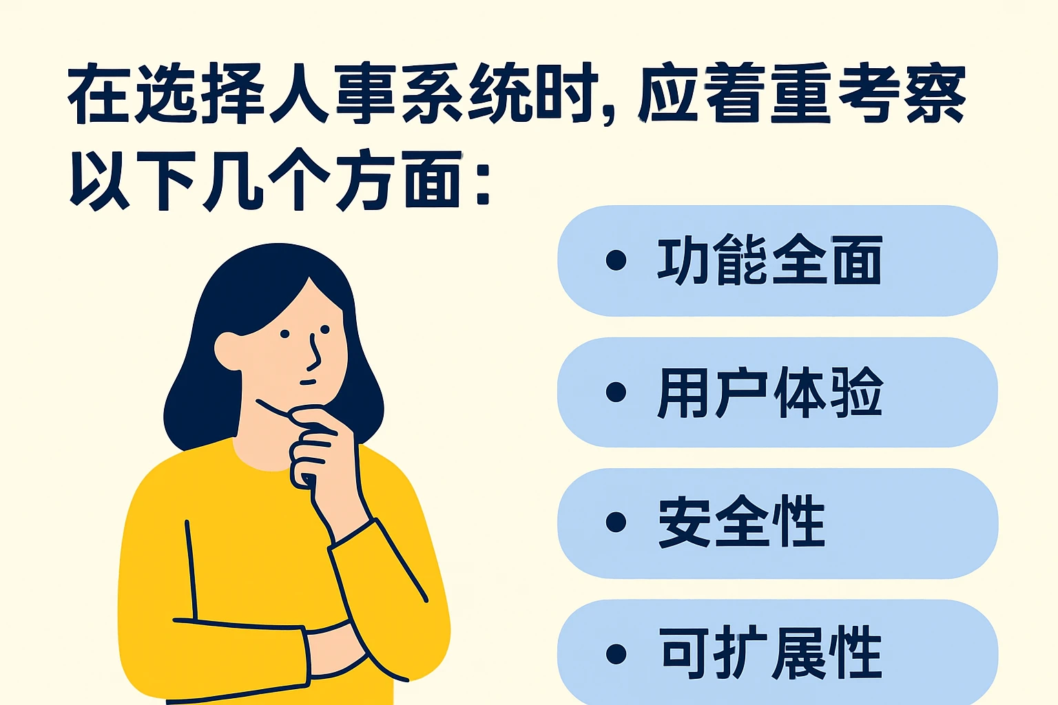 在选择人事系统时，应着重考察以下几个方面：