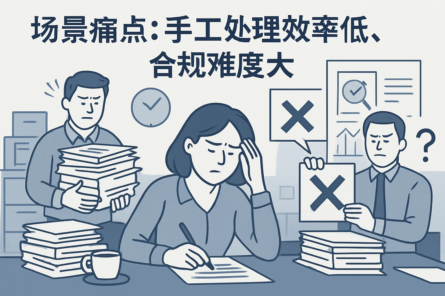 场景痛点：手工处理效率低，合规难度大
