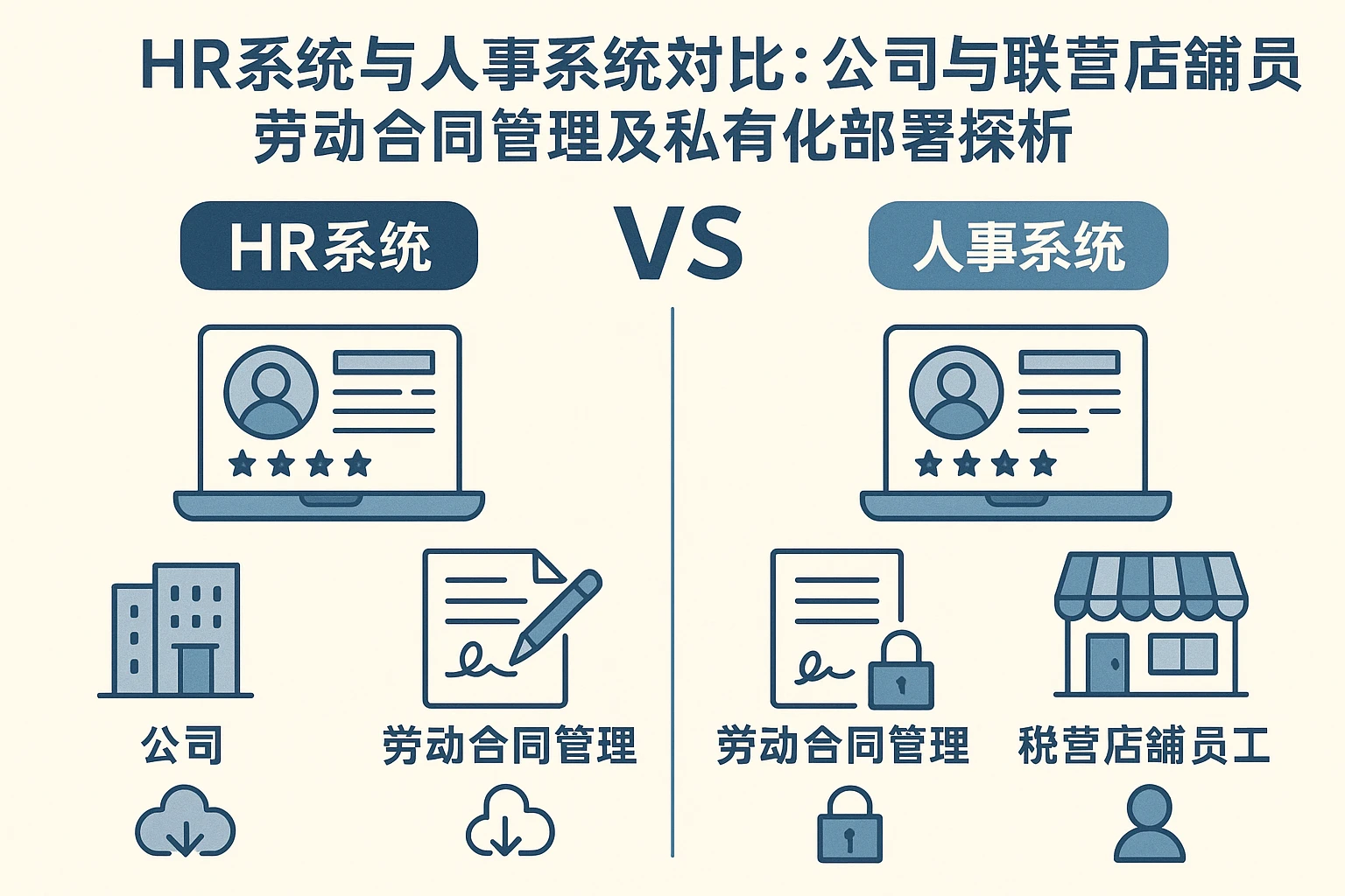HR系统与人事系统对比：公司与联营店铺员工劳动合同管理及私有化部署探析