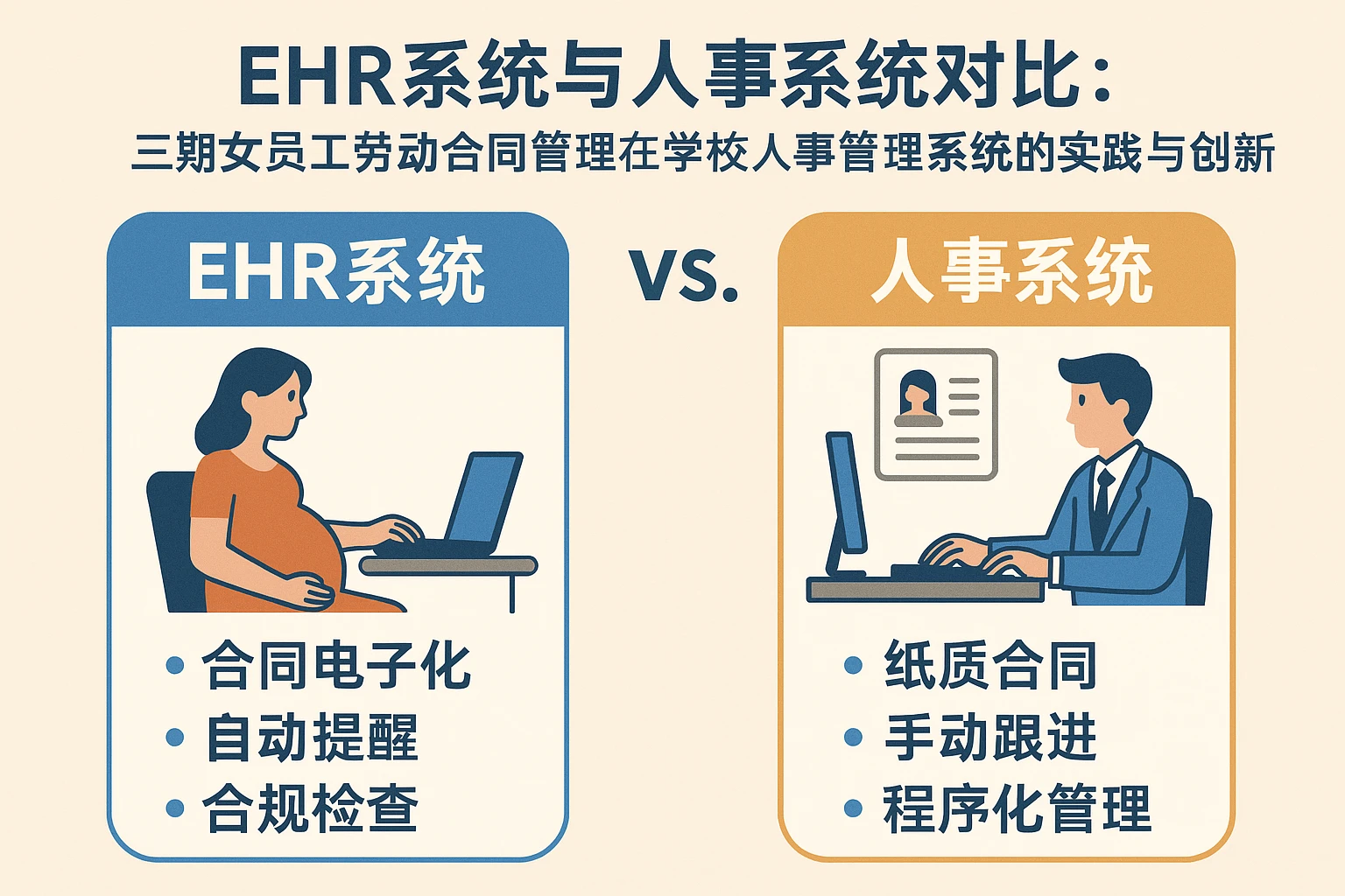 EHR系统与人事系统对比：三期女员工劳动合同管理在学校人事管理系统的实践与创新