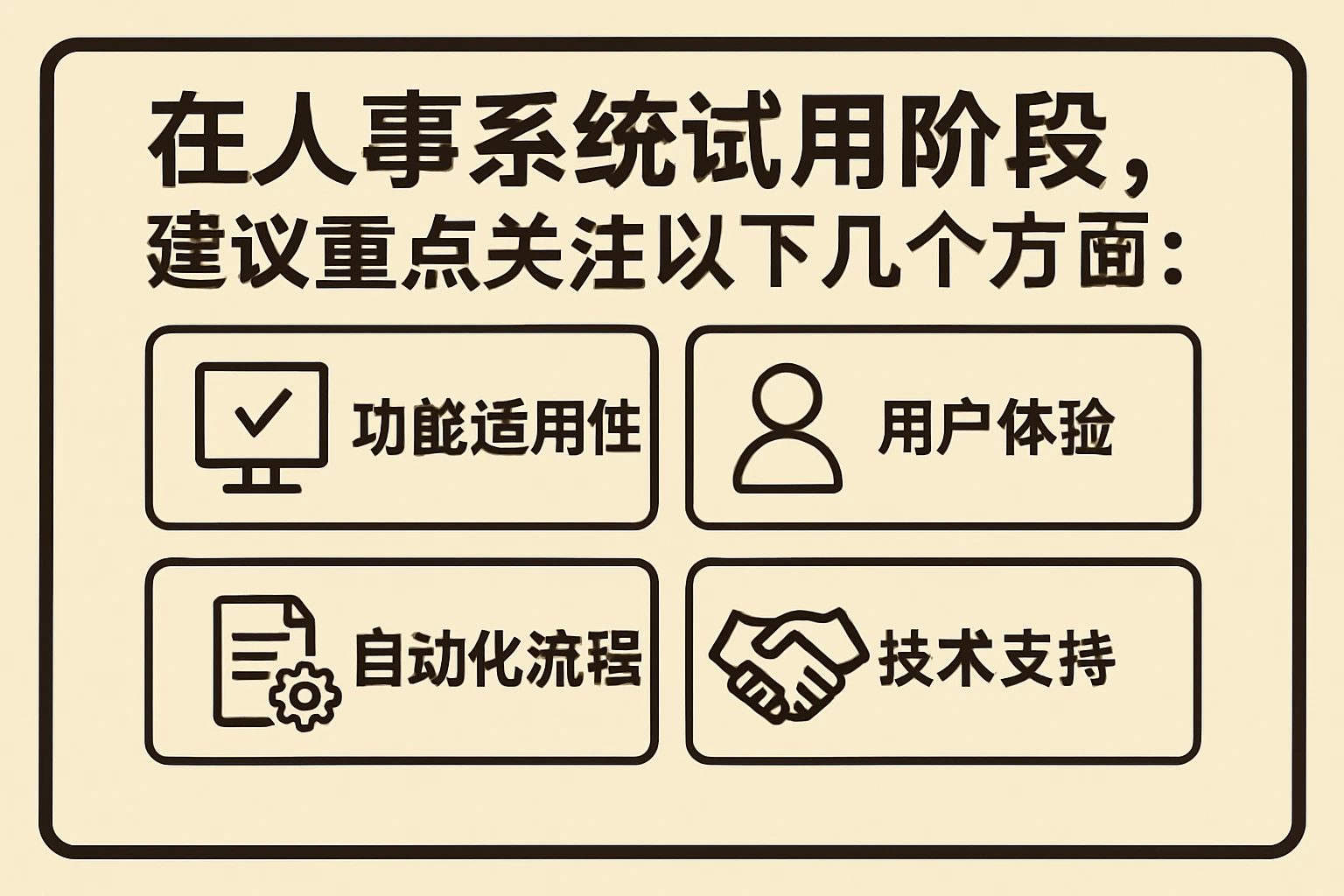 在人事系统试用阶段，建议重点关注以下几个方面：
