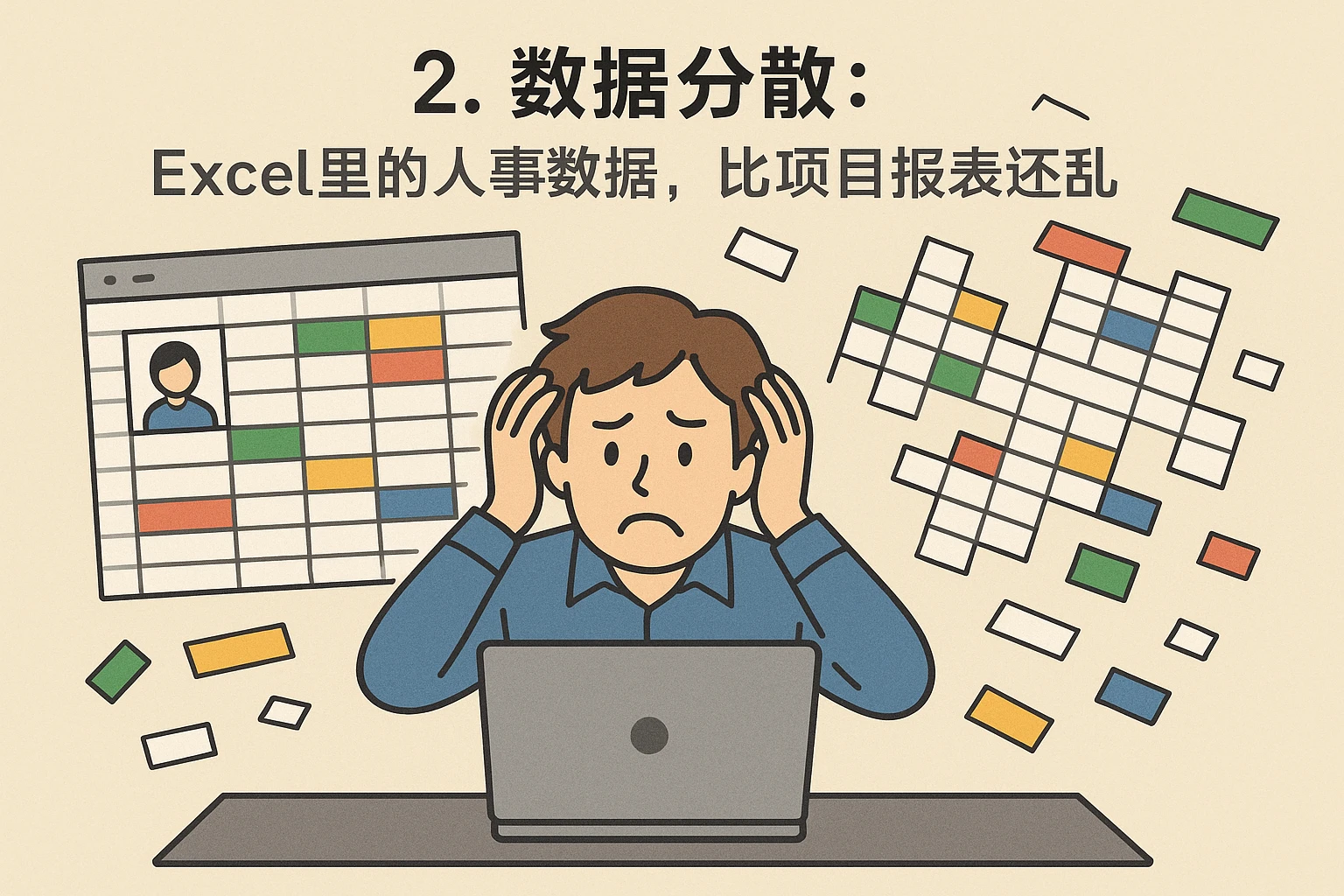 2. 数据分散：“Excel里的人事数据，比项目报表还乱”