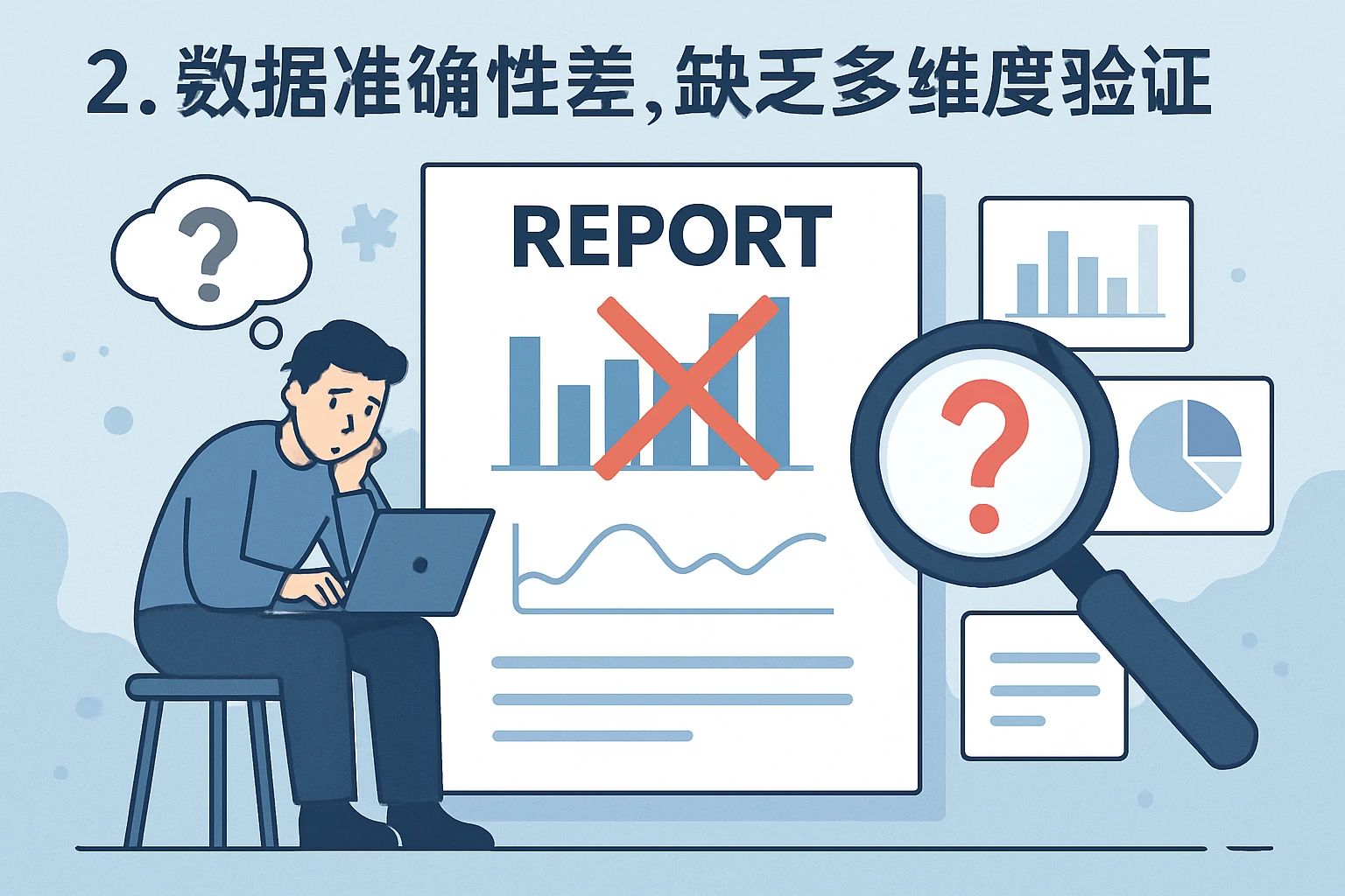 2. 数据准确性差，缺乏多维度验证