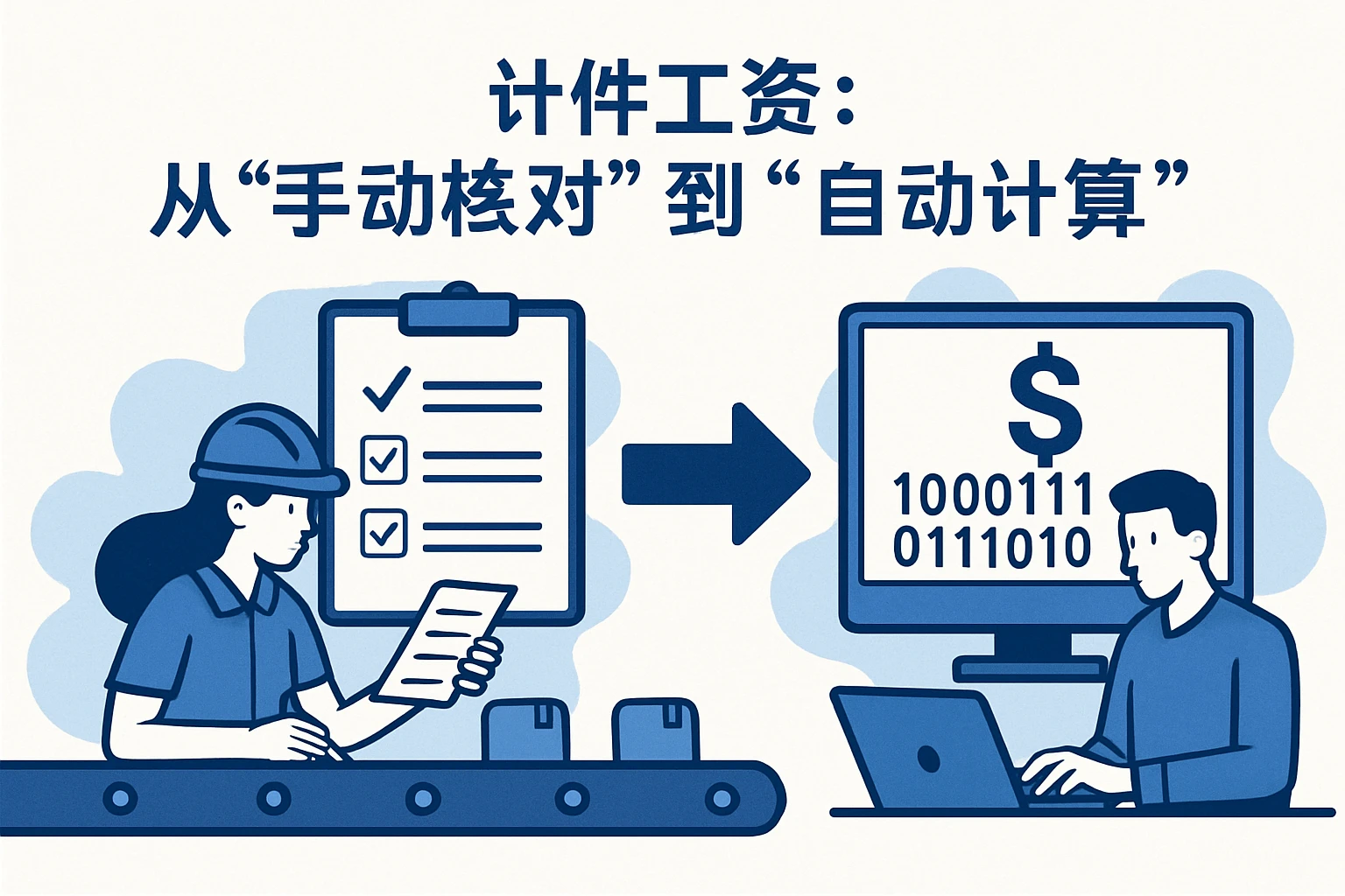 2. 计件工资：从“手动核对”到“自动计算”