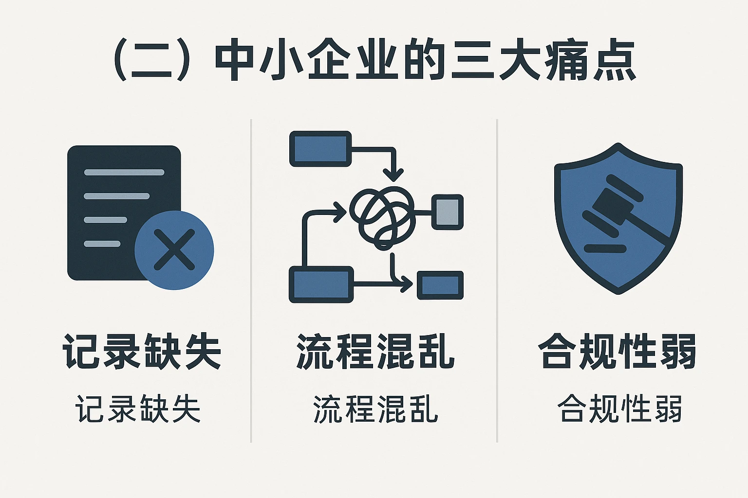 （二）中小企业的三大痛点：记录缺失、流程混乱、合规性弱