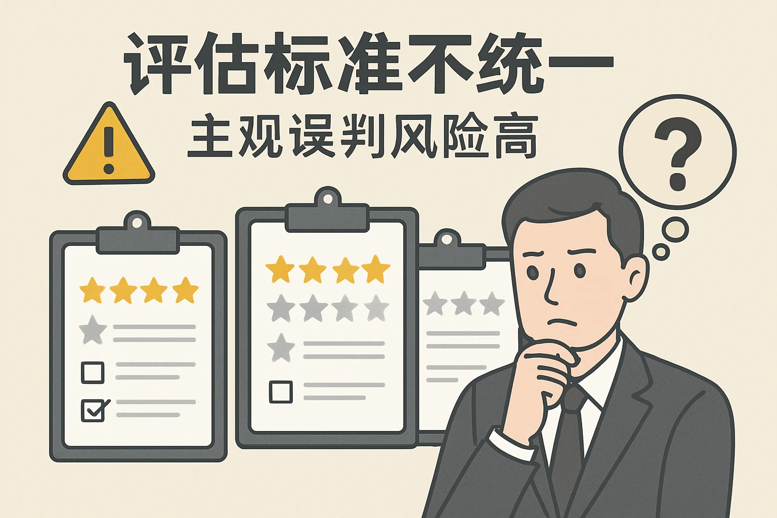 2. 评估标准不统一，主观误判风险高