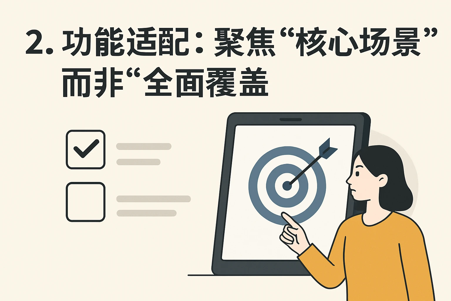 2. 功能适配：聚焦“核心场景”而非“全面覆盖”