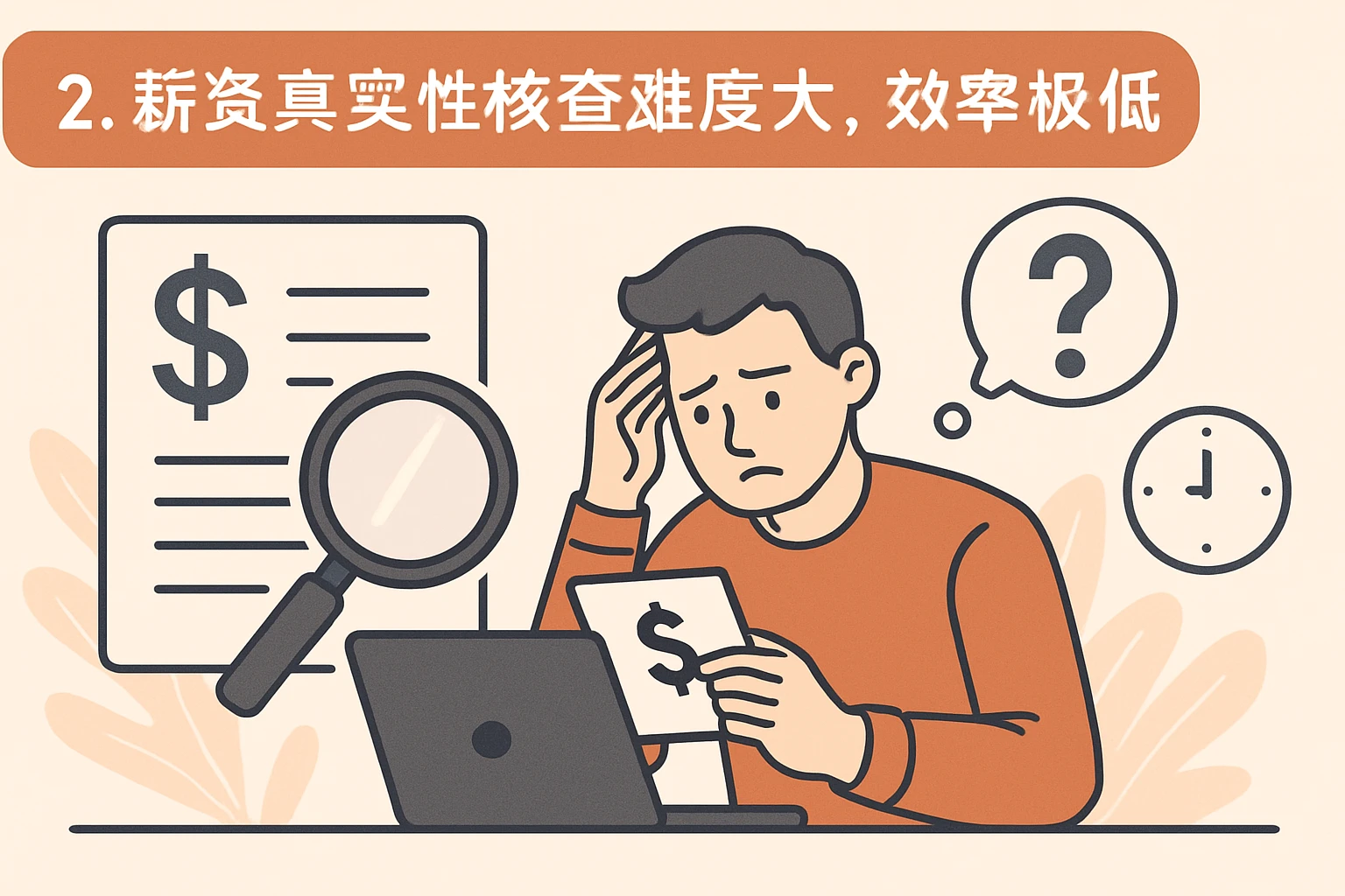 2. 薪资真实性核查难度大，效率极低