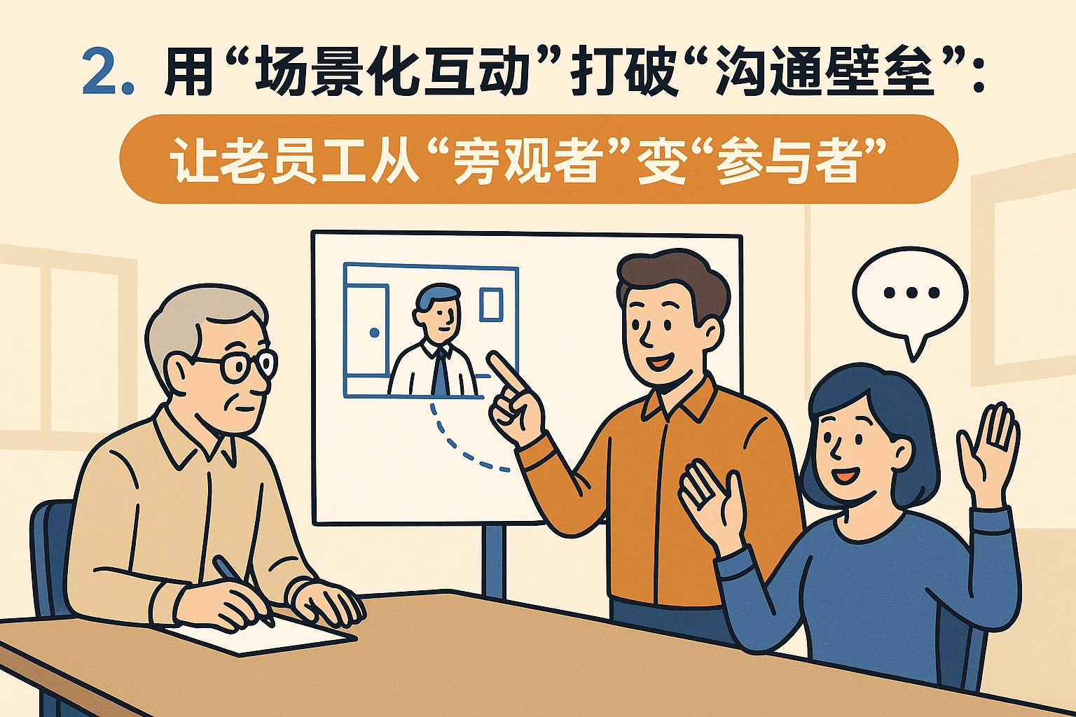 2. 用“场景化互动”打破“沟通壁垒”：让老员工从“旁观者”变“参与者”